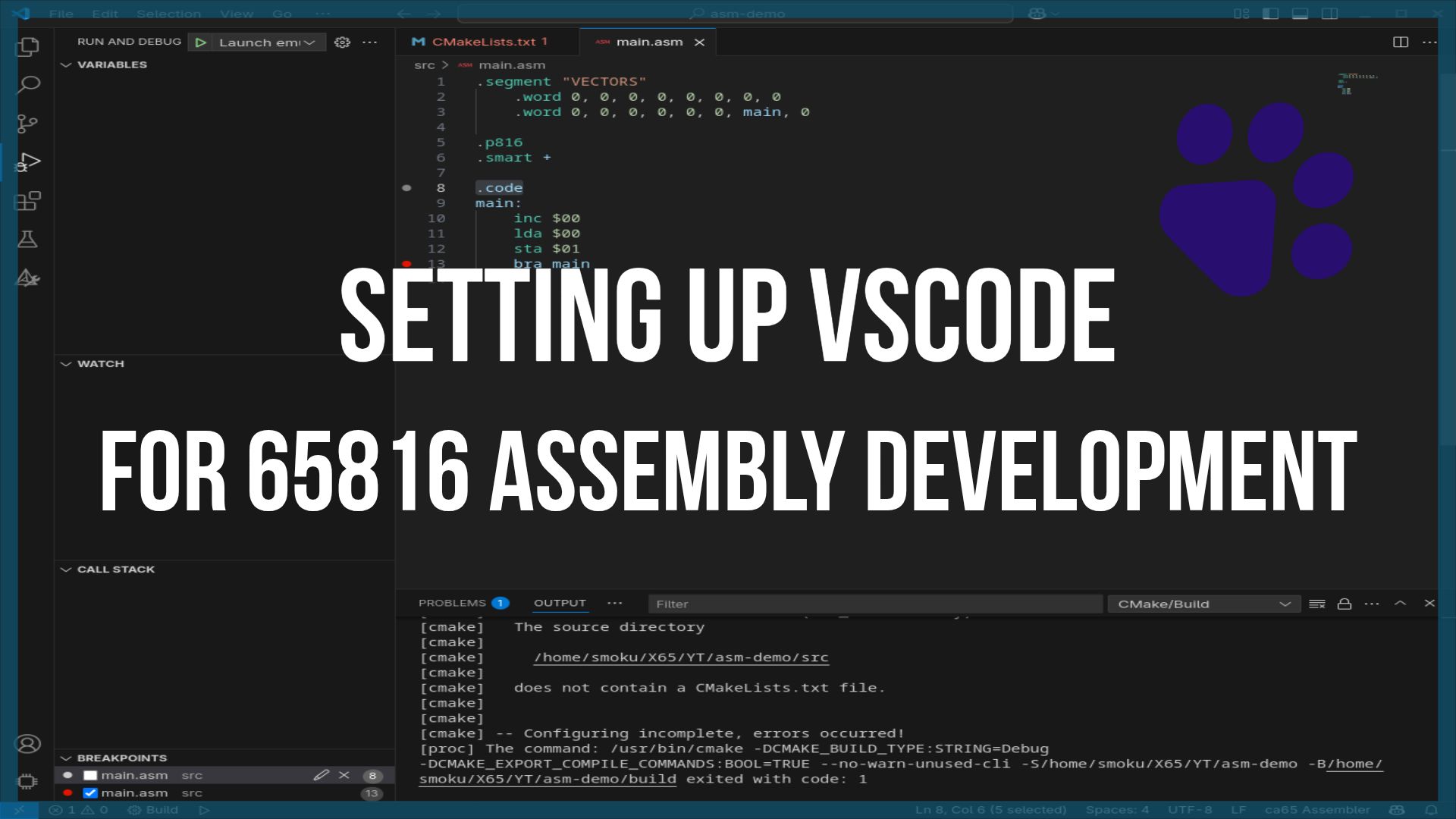 Modern 6502/65816 assembly development in VS Code